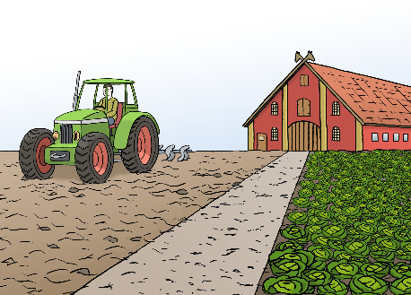 Bauernhof mit Traktor